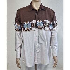 Panhandle Slim SouthWestern Pearl Snap Shirt Aztec Men's L Brush Popper Cowboy